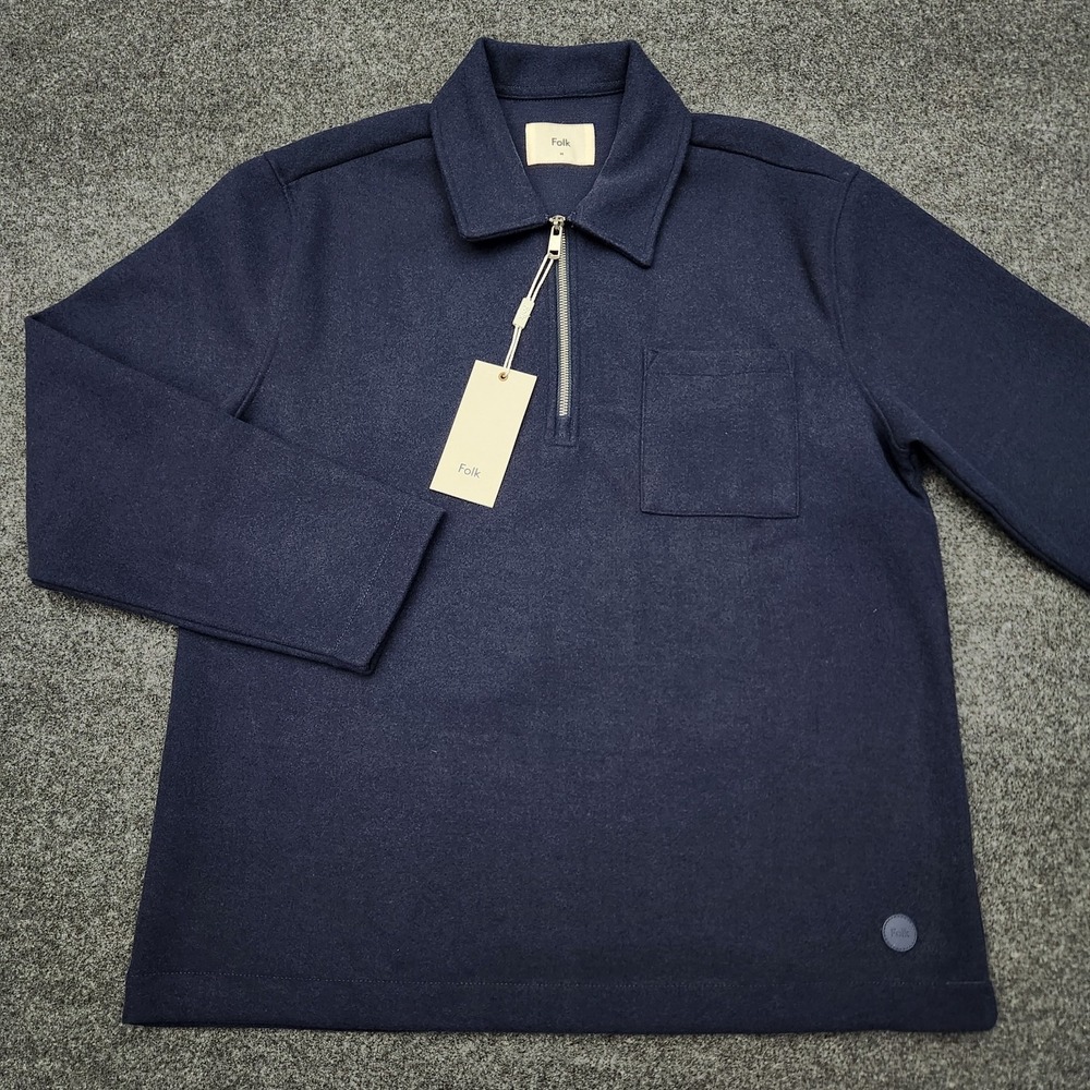 NEW Folk Geldolf Mens Medium Navy Blue Quarter Zip Fleece Sweater Heavyweight